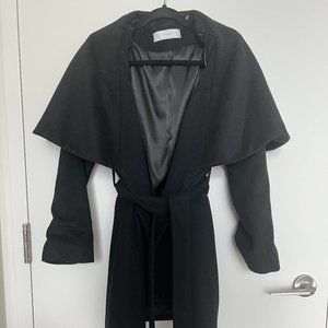 T TAHARI | MARLA OVERSIZED COLLAR WOOL BLEND WRAP COAT | Black|Size: xs